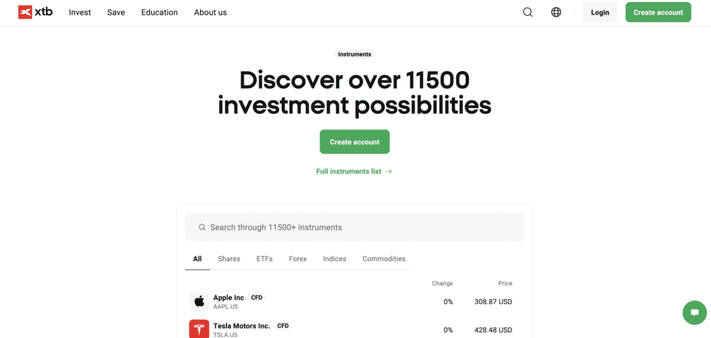 XTB's range of tradable assets as of May 2026