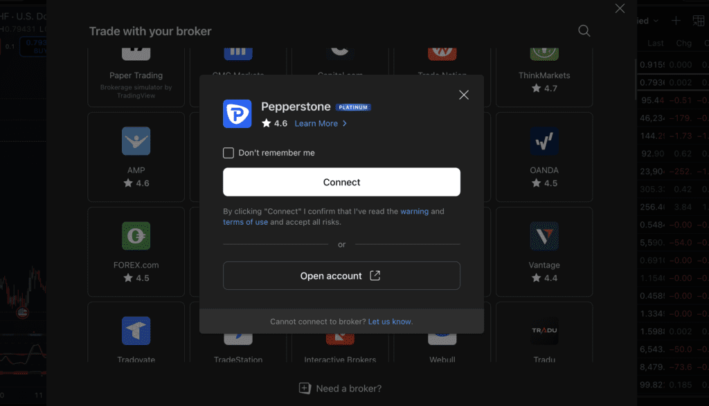 Connecting to a broker via Trading View