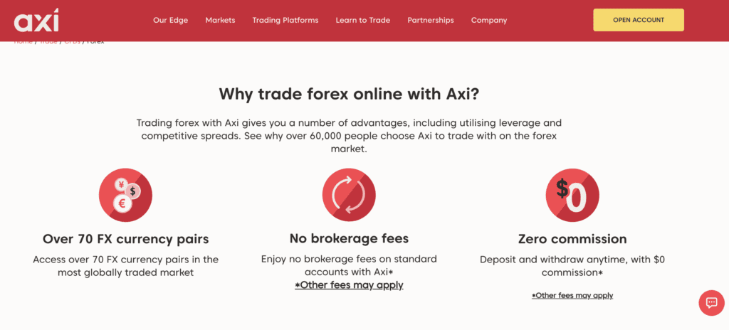Axi Review 4 Axi's claim of 70+ forex pairs on their site - June 2026