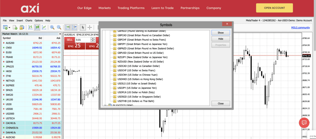 Axi Review 5 Major and Minor FX pairs from Axi's platform